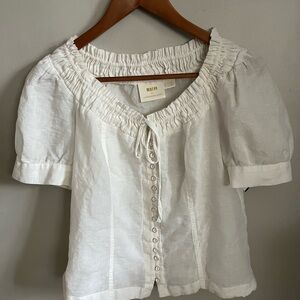 Maeve White Puff Sleeve Smocked Blouse